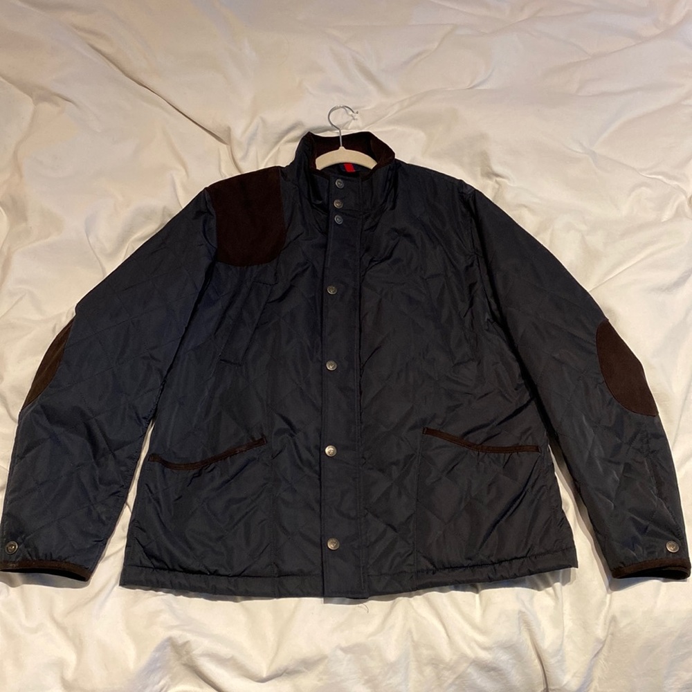 Cremieux Quilted Down Fleece-Lined Jacket in Navy Blue Men’s Sz Large